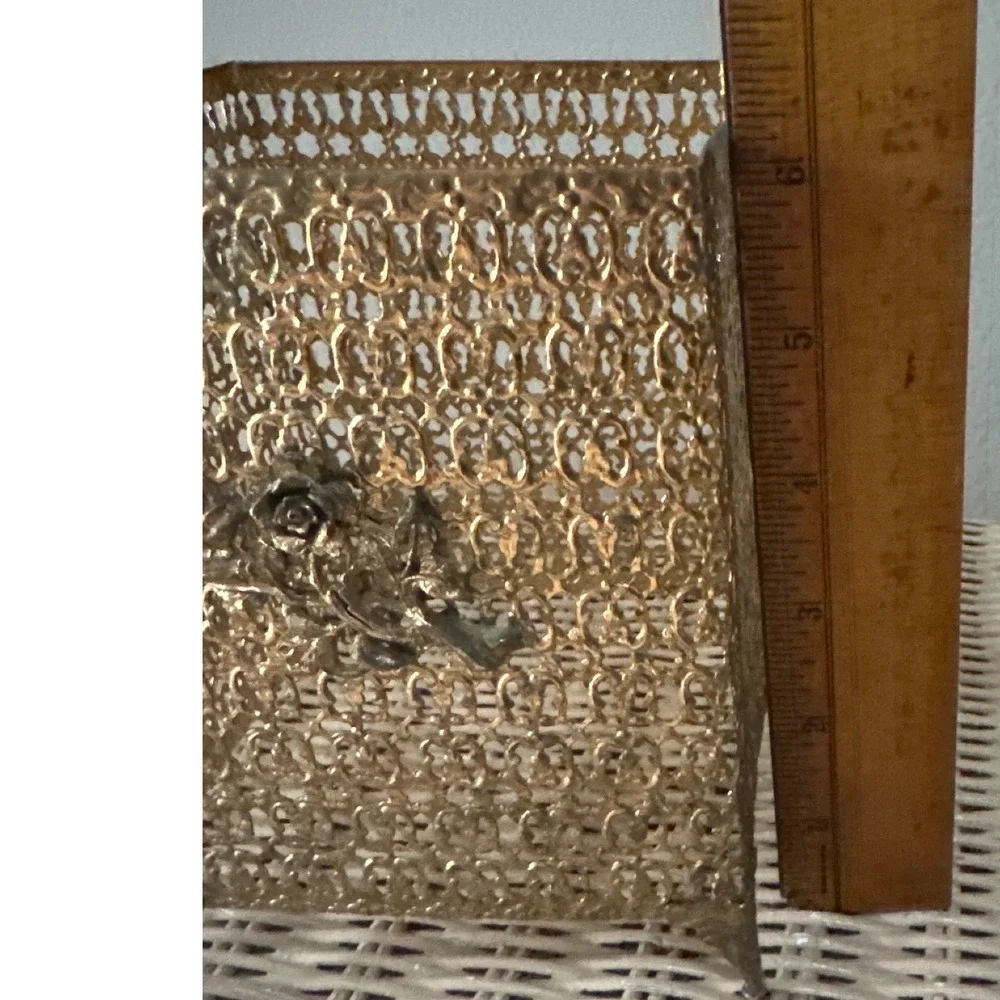 Vintage Gold Filigree Footed Tissue Box Cover Hollywood Regency Vanity Decor